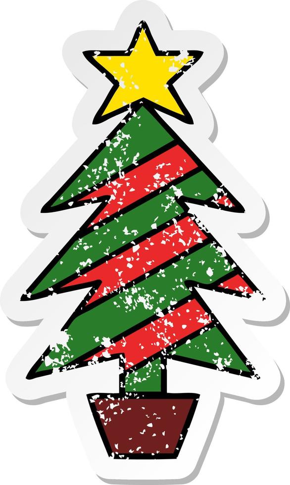 noodlijdende sticker van een schattige cartoon-kerstboom vector