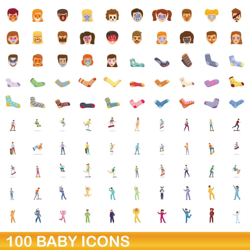 100 baby iconen set, cartoon stijl vector