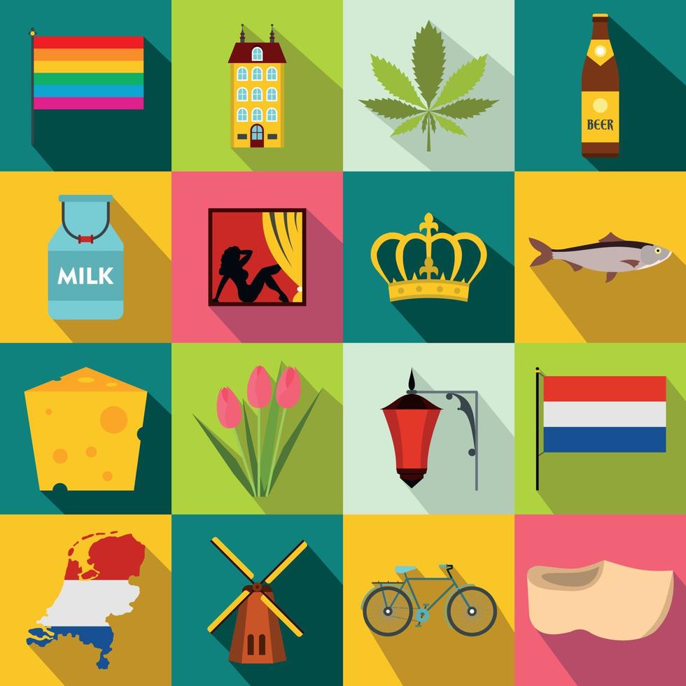 nederland iconen set, vlakke stijl vector