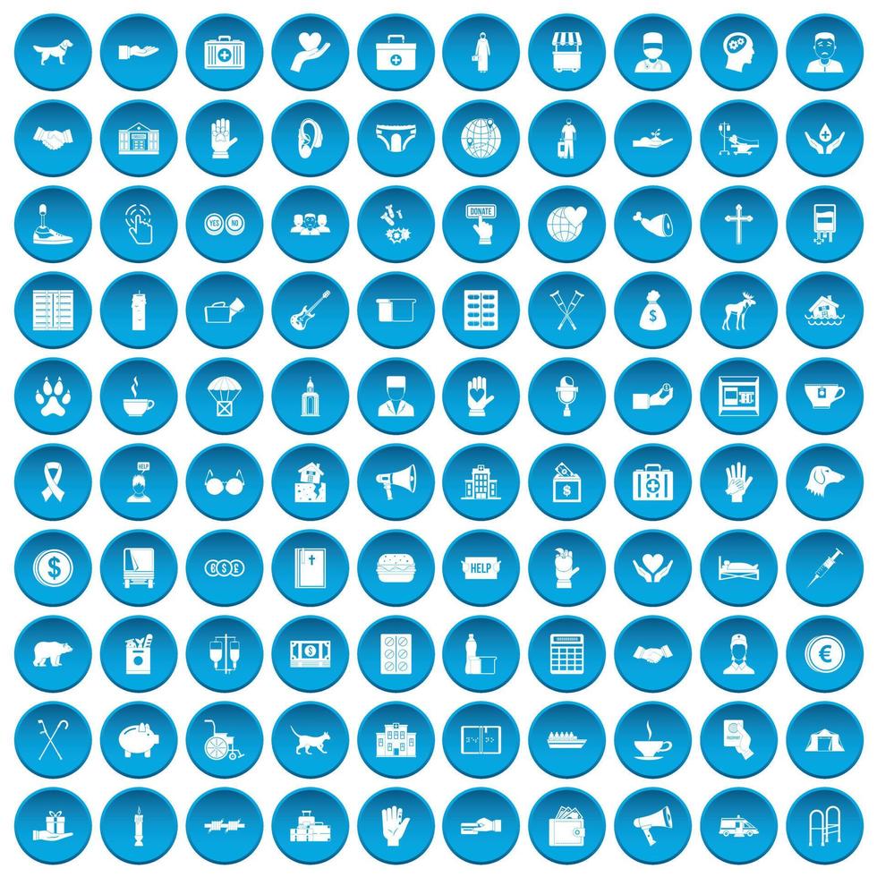 100 donatie iconen set blauw vector