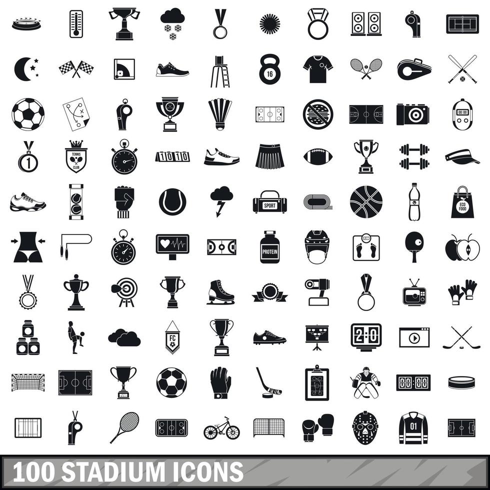 100 stadion iconen set, eenvoudige stijl vector