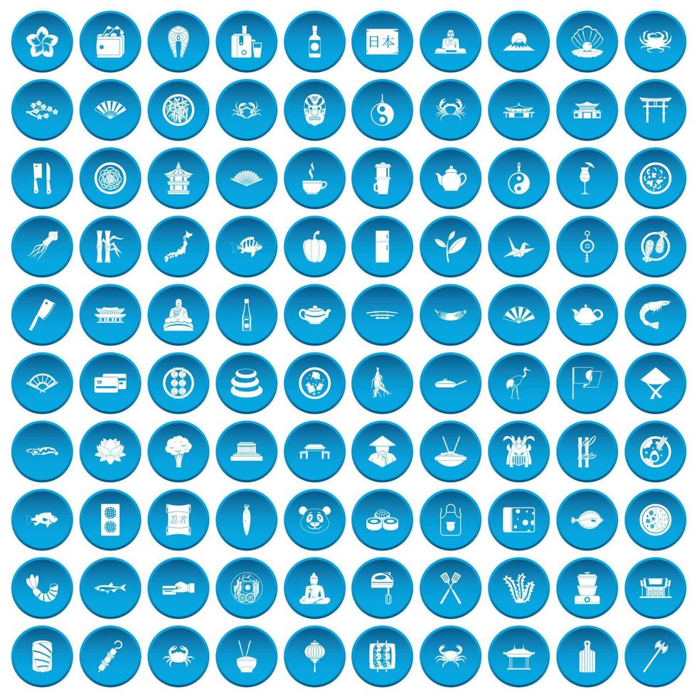 100 sushibar iconen set blauw vector