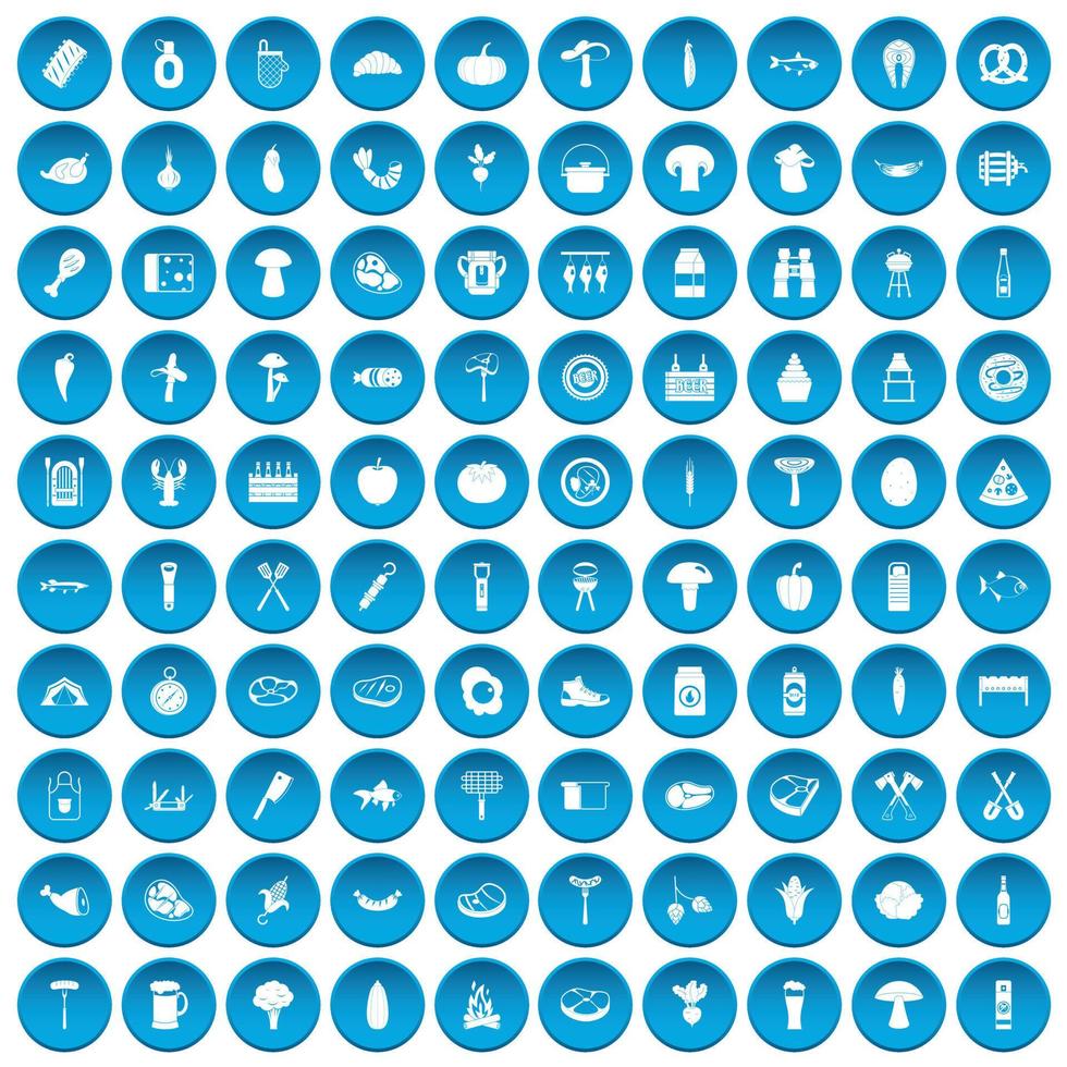100 barbecue iconen set blauw vector