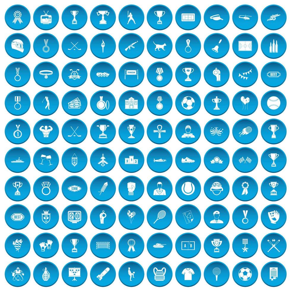 100 medaille iconen set blauw vector