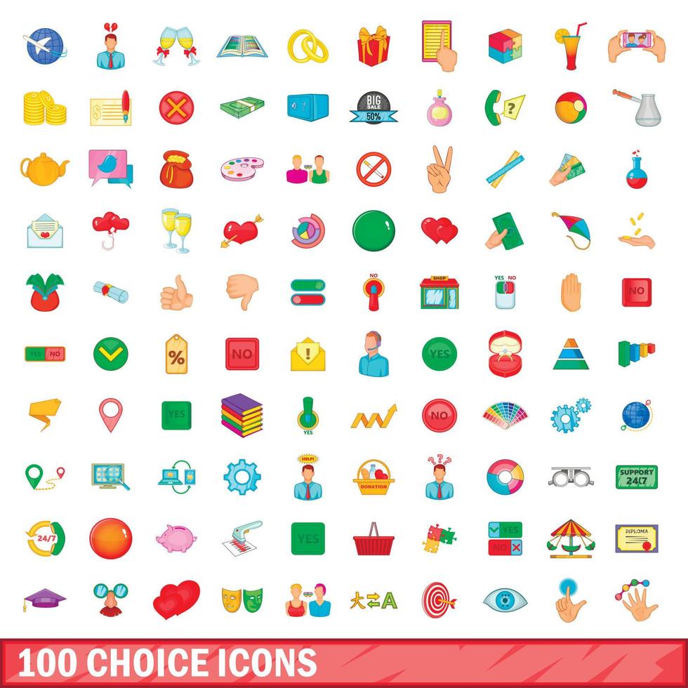 100 keuze iconen set, cartoon stijl vector