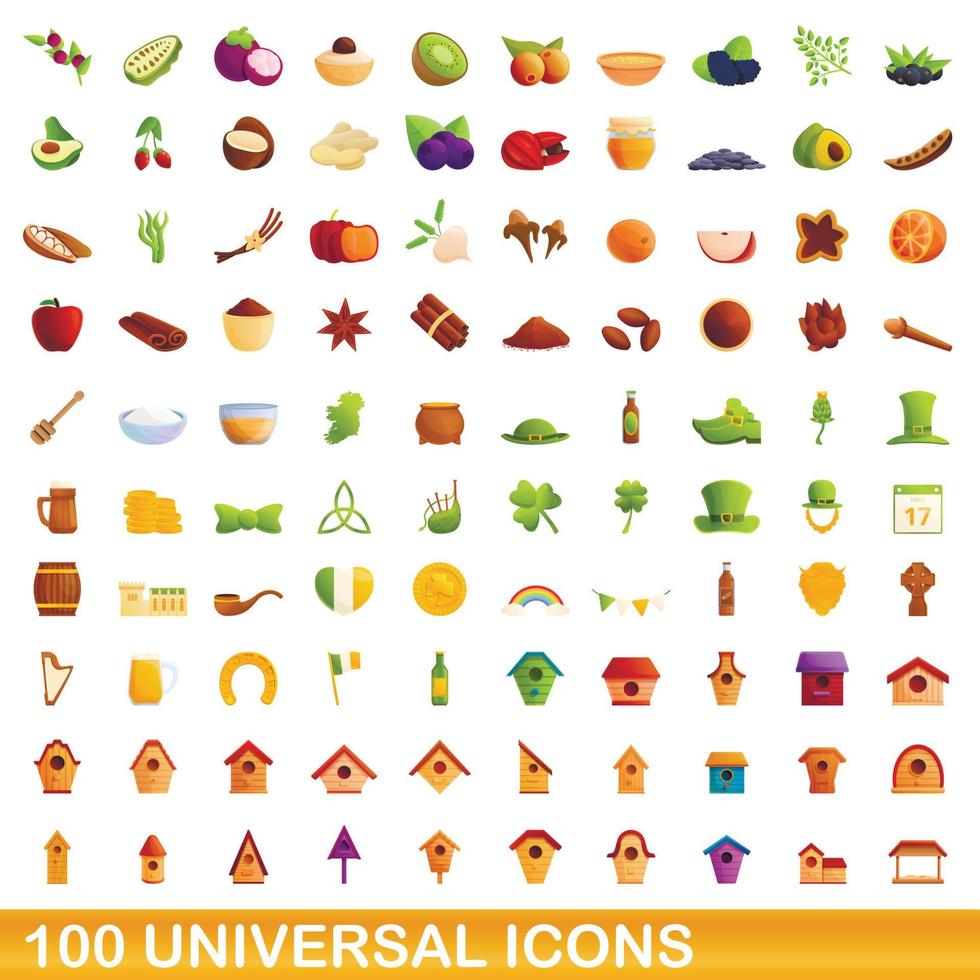 100 universele iconen set, cartoon stijl vector