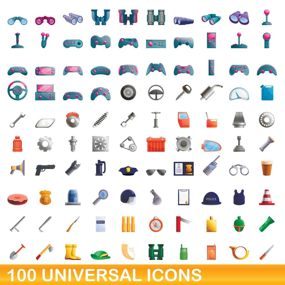 100 universele iconen set, cartoon stijl vector