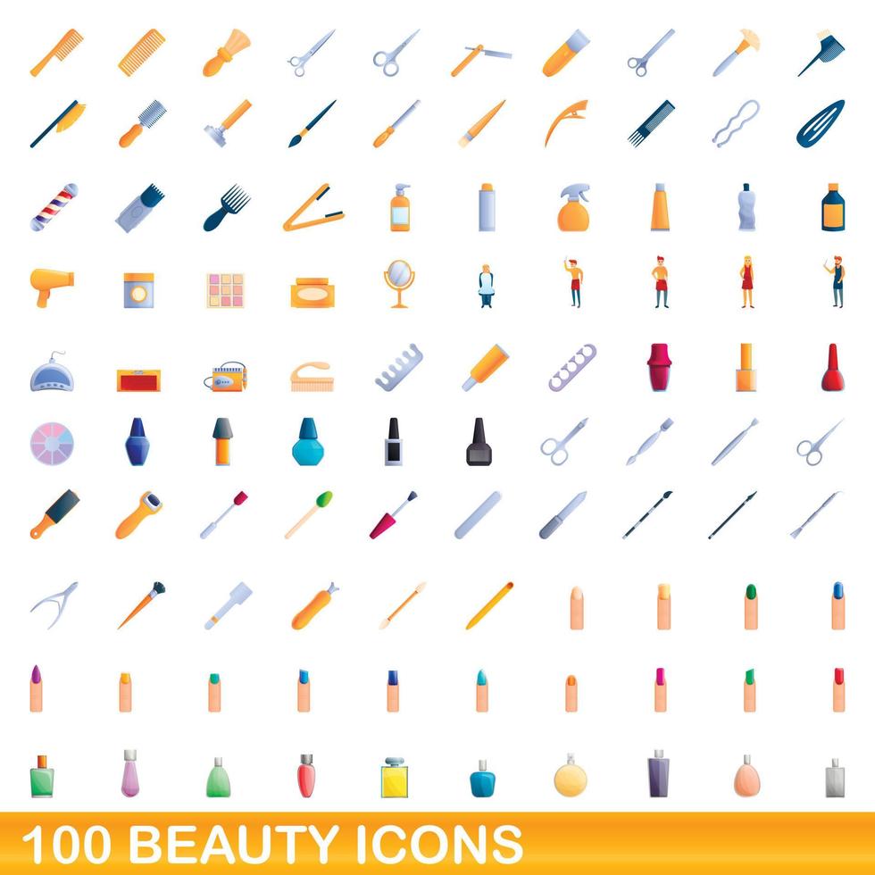 100 schoonheid iconen set, cartoon stijl vector