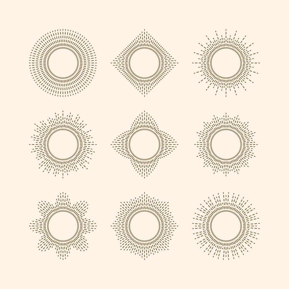 retro zon barst, vintage stralende zonnestralen vorm voor logo, labels of emblemen en typografie decoratie sjabloon vectorillustratie vector