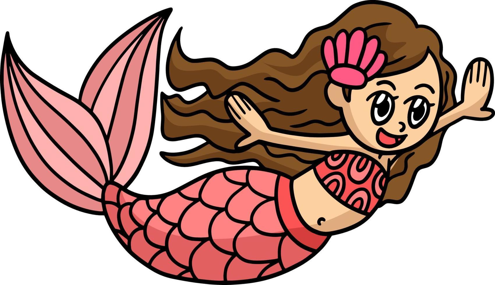 zwemmende zeemeermin cartoon gekleurde clipart vector