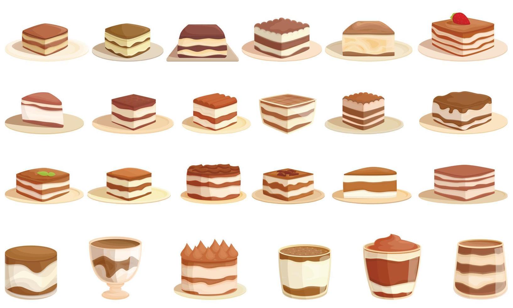 tiramisu pictogrammen instellen cartoon vector. eten voorgerecht vector