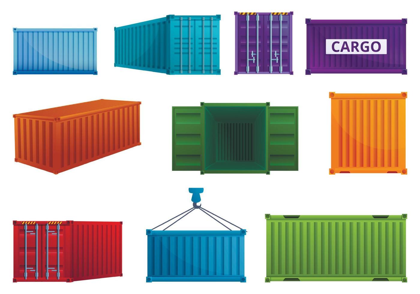 lading container iconen set, cartoon stijl vector