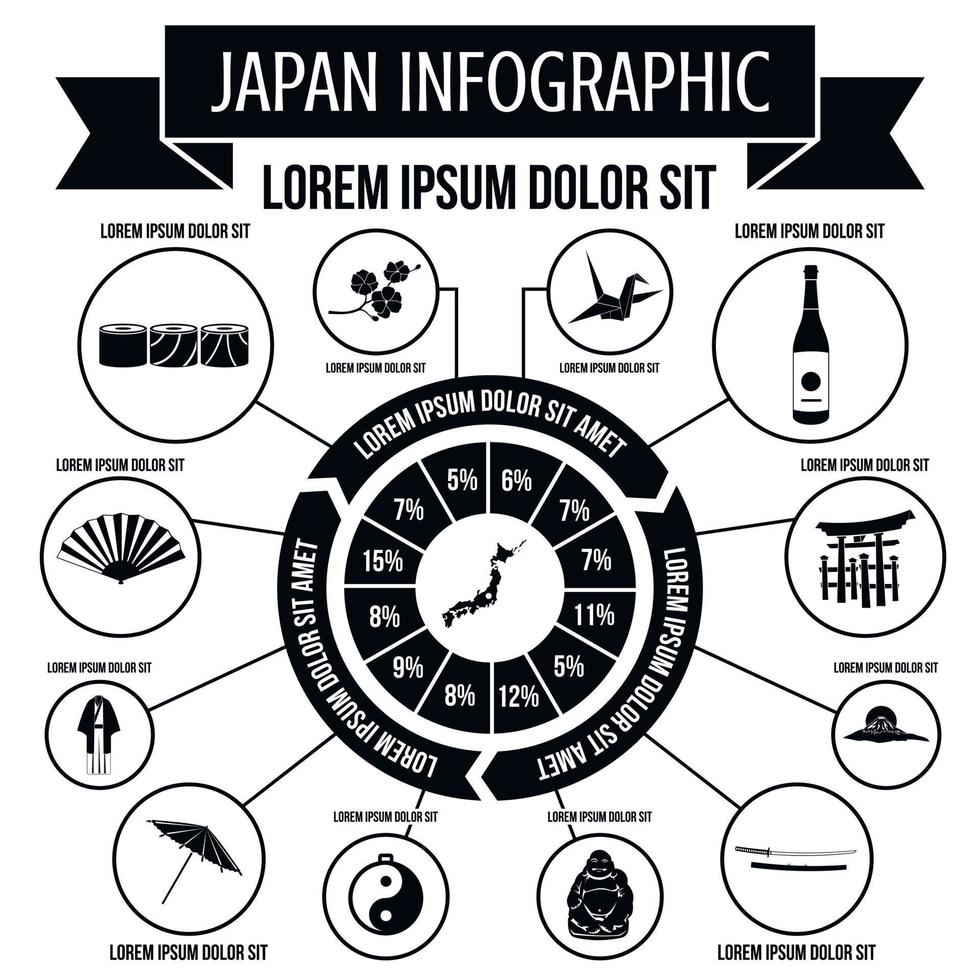 japan infographic elementen, eenvoudige stijl vector