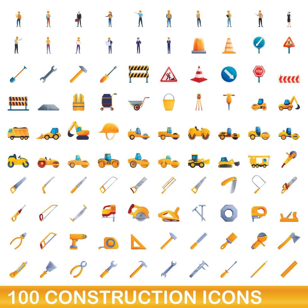 100 bouw iconen set, cartoon stijl vector