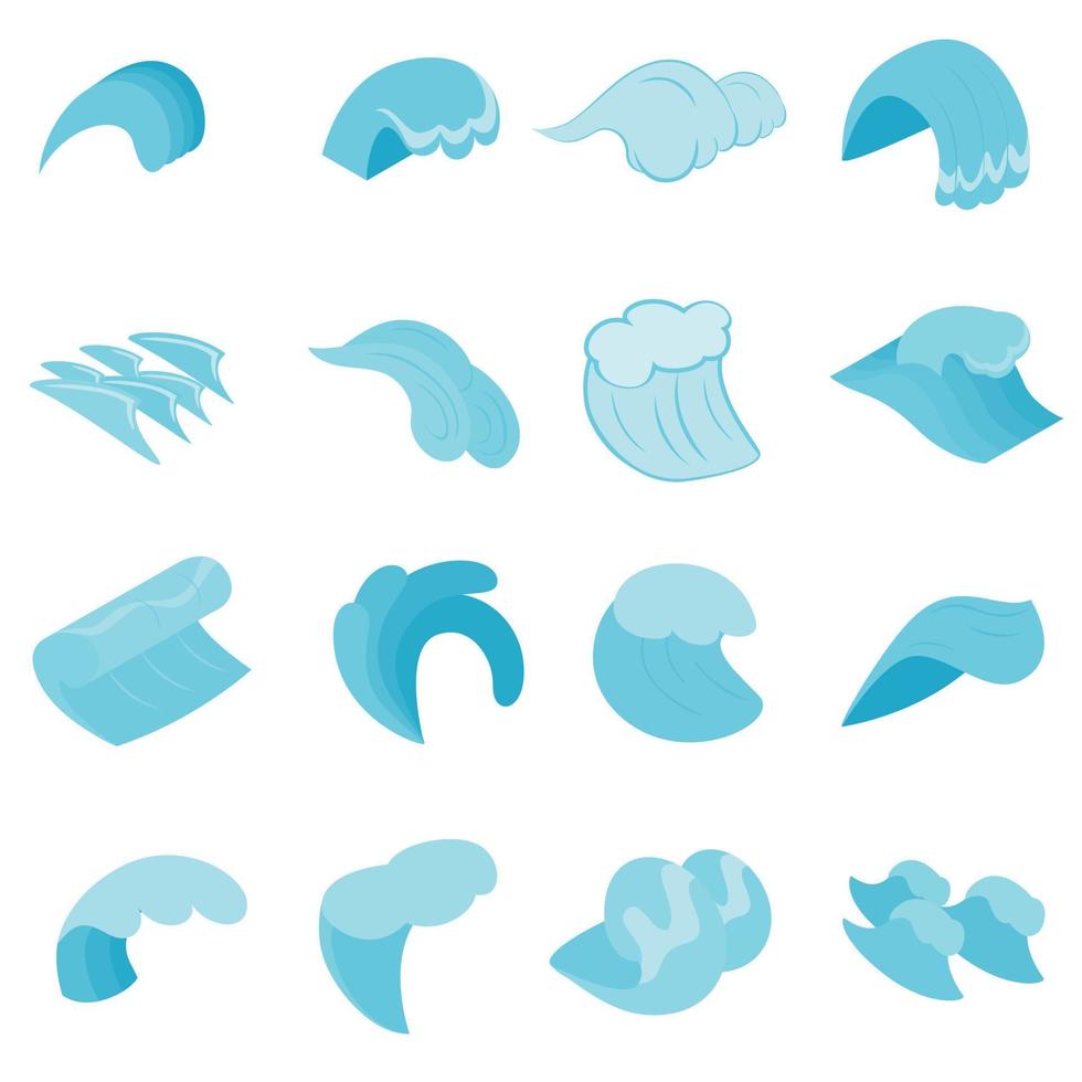 zee golven iconen set, isometrische 3D-stijl vector