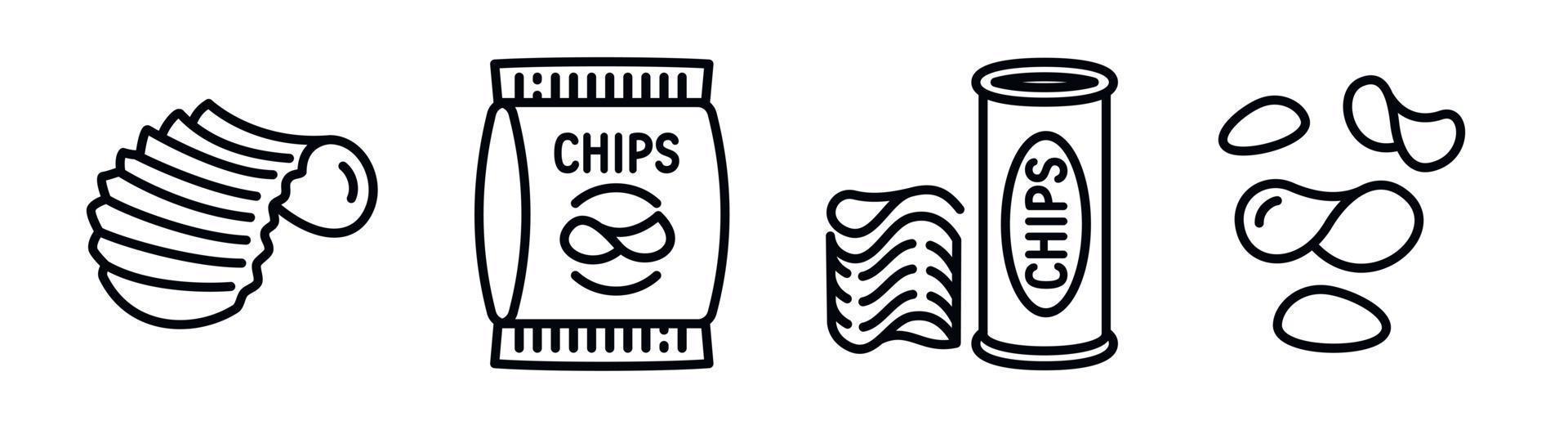 chips aardappel iconen set, Kaderstijl vector