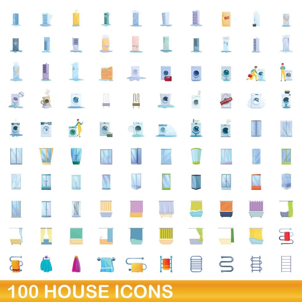 100 huis iconen set, cartoon stijl vector