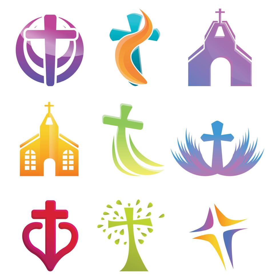 kerk iconen set, cartoon stijl vector