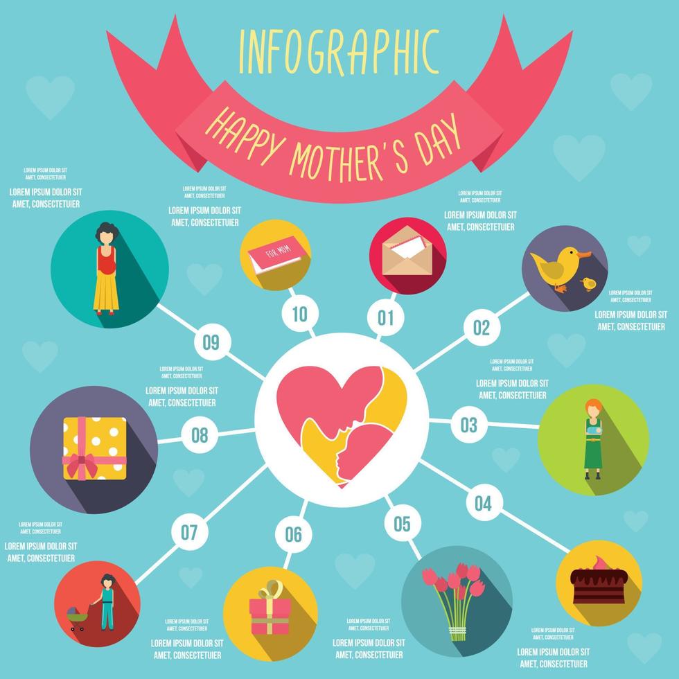 moederdag infographic elementen, vlakke stijl vector