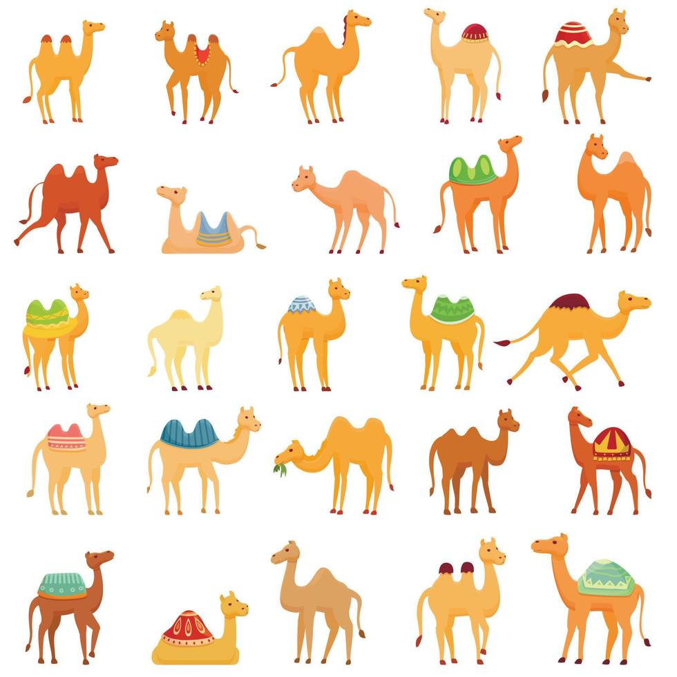kameel iconen set, cartoon stijl vector
