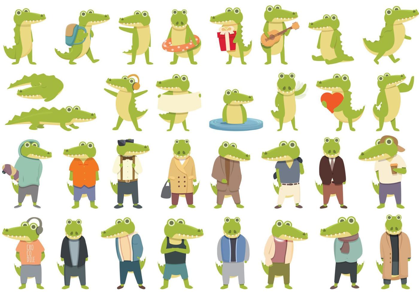 alligator pictogrammen instellen cartoon vector. krokodil florida vector