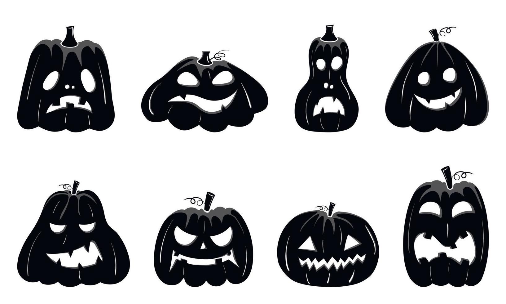 zwarte silhouetten van halloween pompoen gezichten geïsoleerd op een witte achtergrond vector
