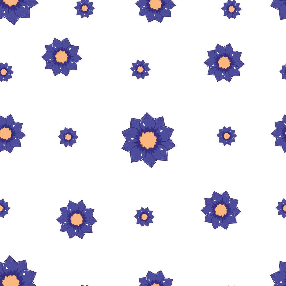 naadloze patroon met herfst blauwe abstracte bloemen in warme kleuren geïsoleerd op een witte achtergrond in platte cartoon stijl vector