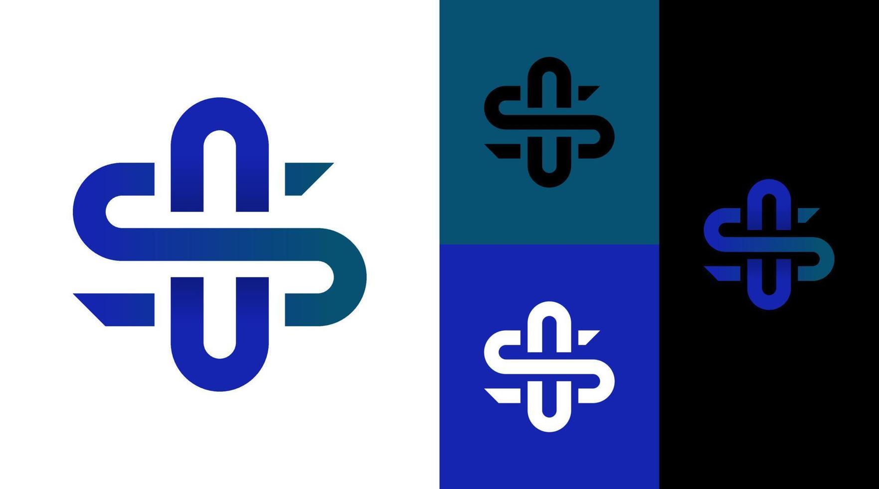 dus monogram technologie innovatie logo ontwerpconcept vector