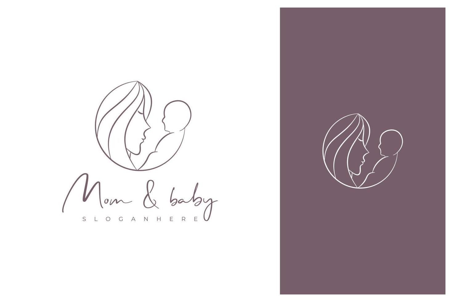 moeder en baby logo ontwerp vector in kaderstijl