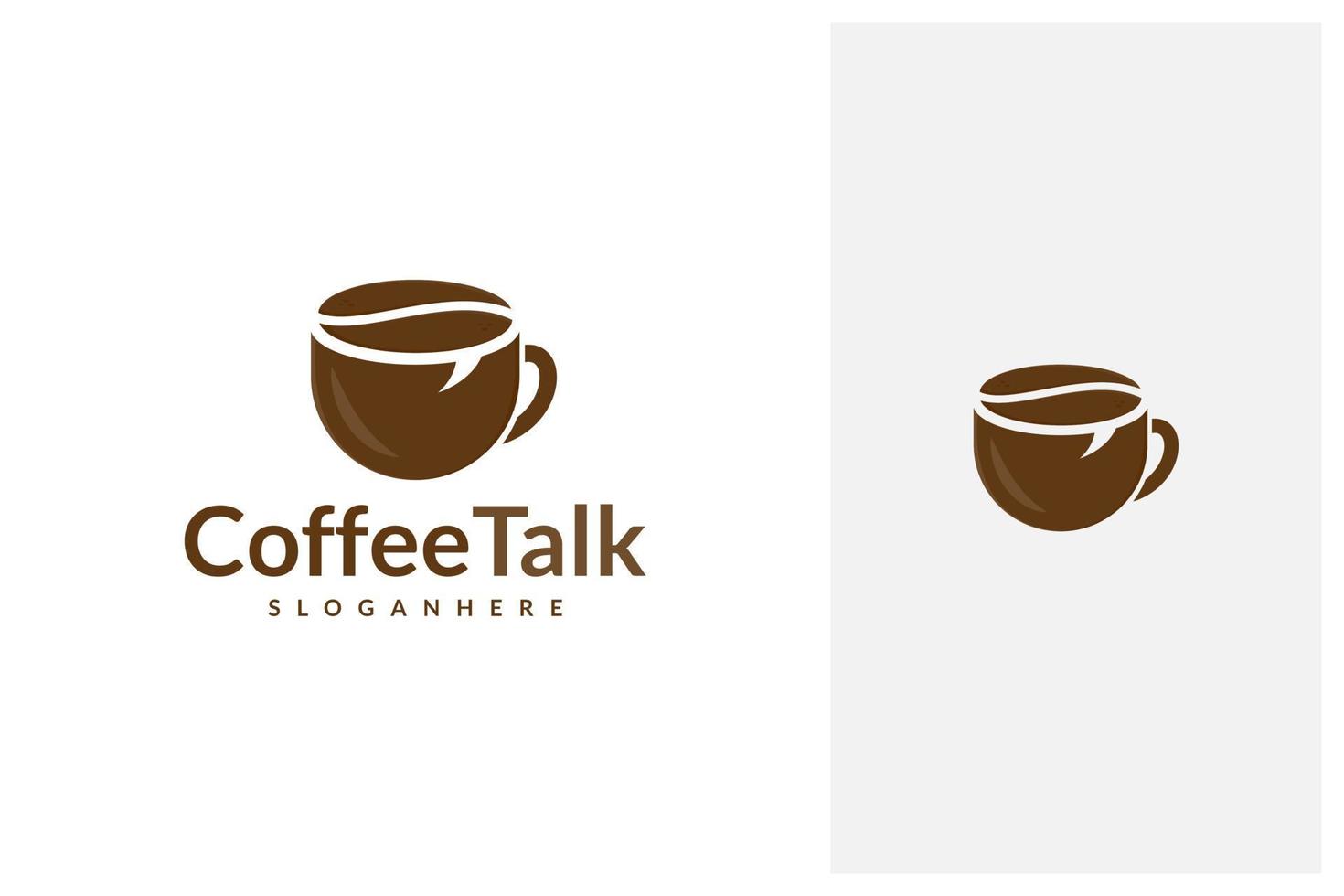 koffie praten logo ontwerp vector. koffiekopje en chat tekstballon icoon vector