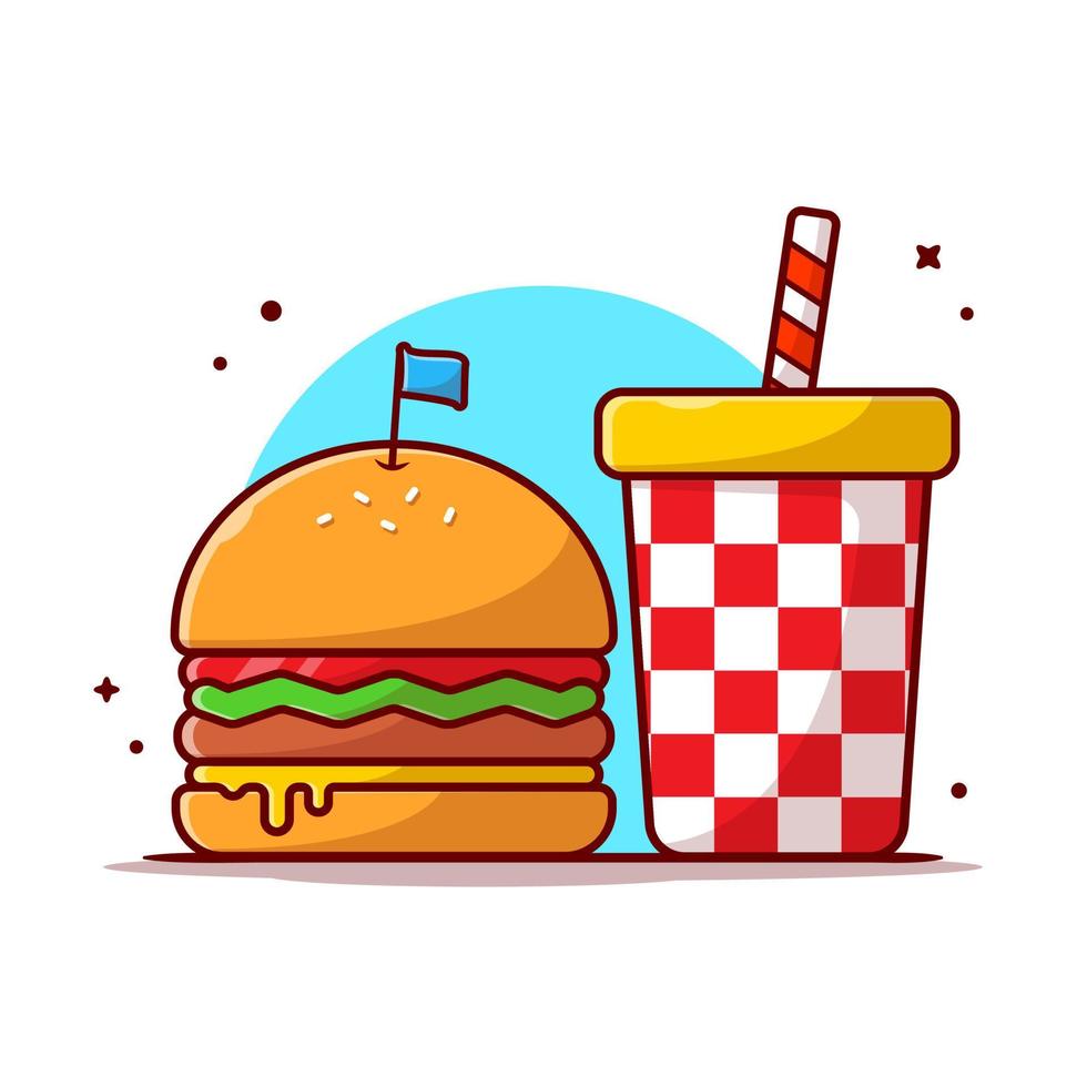 hamburger en frisdrank cartoon vector pictogram illustratie. eten en drinken pictogram concept geïsoleerde premium vector. platte cartoonstijl