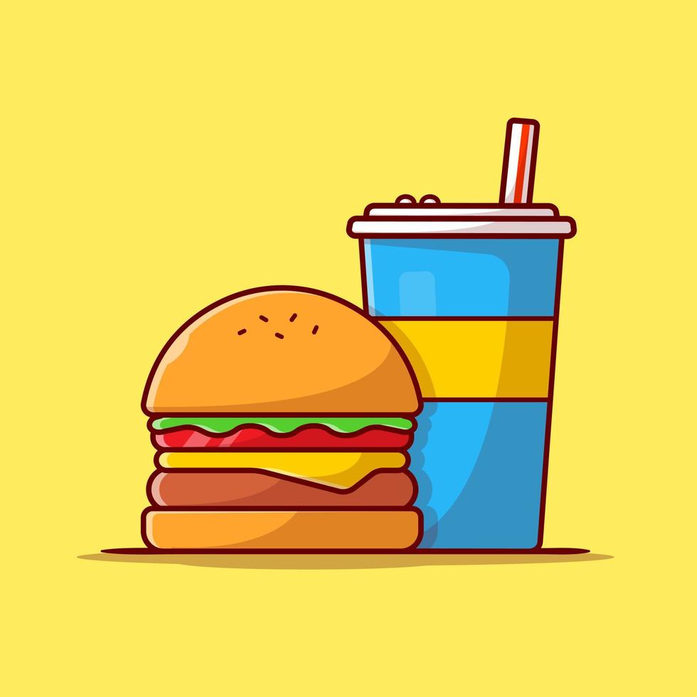 hamburger en frisdrank cartoon vector pictogram illustratie. eten en drinken pictogram concept geïsoleerde premium vector. platte cartoonstijl