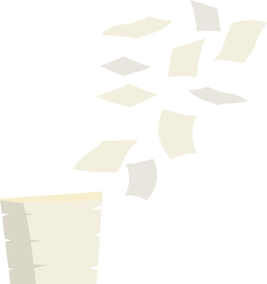 vliegende white paper-bestandsdocumenten. het element van het werken met letters op een witte achtergrond. cartoon vlakke afbeelding. kantoorafval achtergelaten vector
