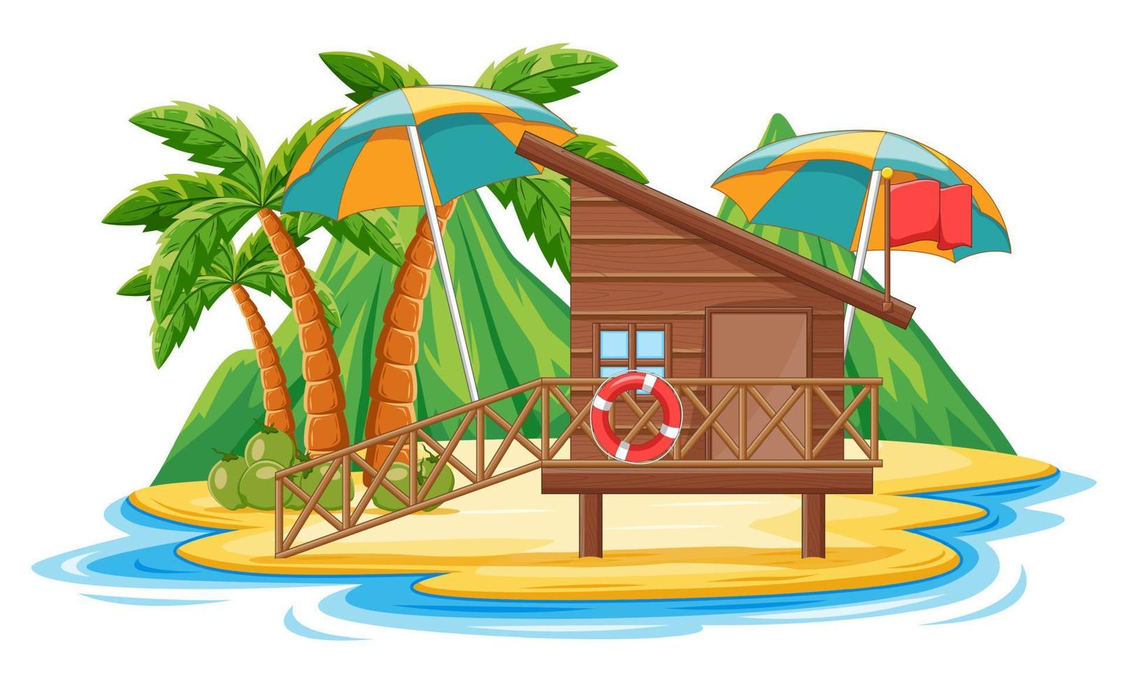 houten huisje op het strand geïsoleerd op met background vector