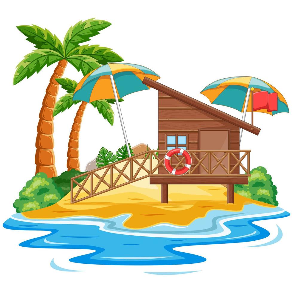 houten huisje op het strand geïsoleerd op met background vector