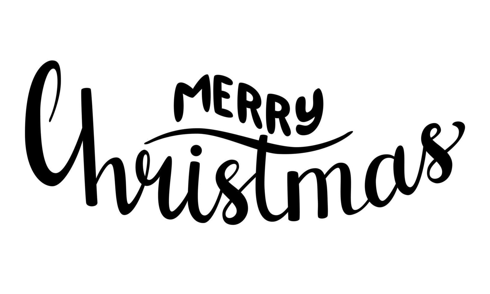 handschrift met de woorden vrolijk kerstfeest. illustratie met tekst voor wenskaarten en tags. zwart-wit tekst vectorillustratie. geïsoleerd op een witte achtergrond. vector