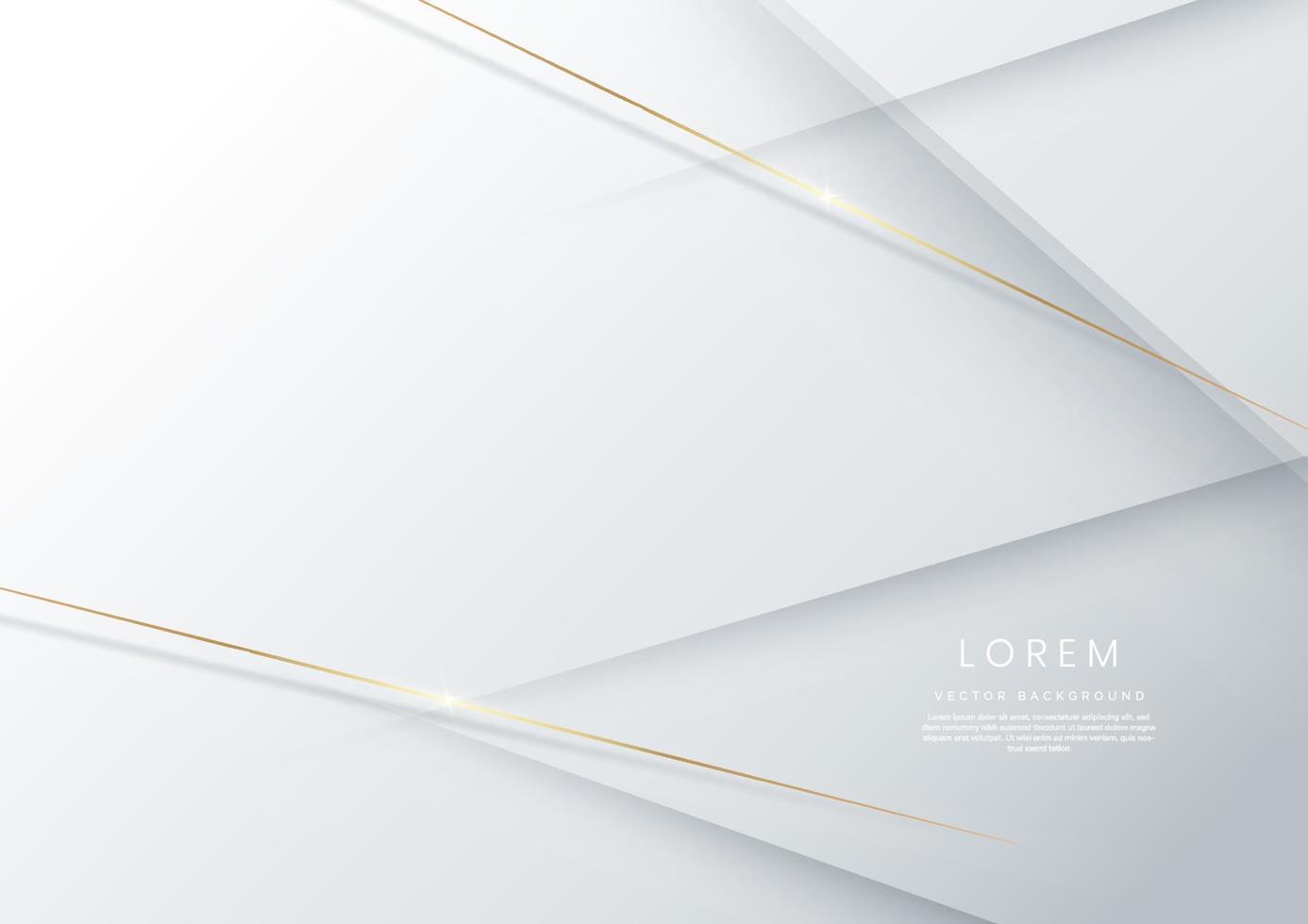 abstracte 3d moderne luxe sjabloon witte en zilveren pijl achtergrond met gouden glitter lijn lichte schittering. vector