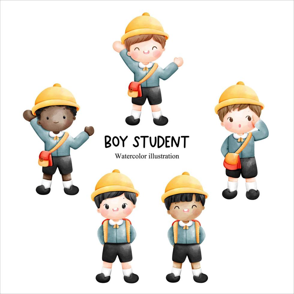 aquarel jongen student, kinderen. vector illustratie