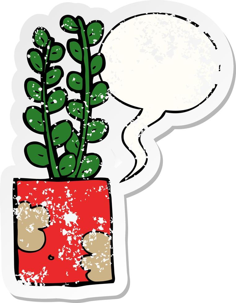 cartoon plant en tekstballon noodlijdende sticker vector