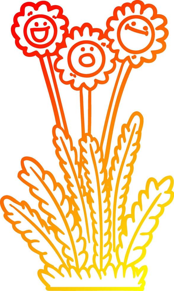 warme gradiënt lijntekening cartoon blije bloemen vector