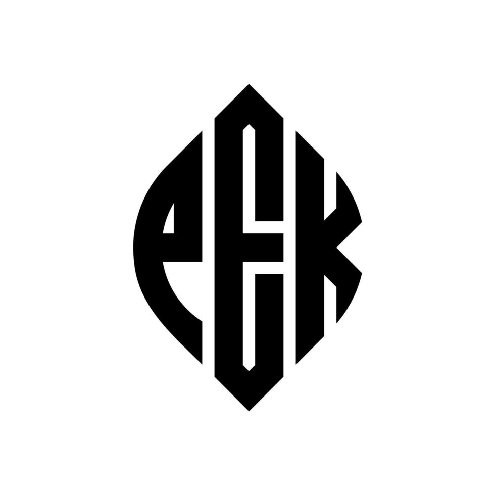 pek cirkel letter logo ontwerp met cirkel en ellipsvorm. pek-ellipsletters met typografische stijl. de drie initialen vormen een cirkellogo. pek cirkel embleem abstracte monogram brief mark vector. vector