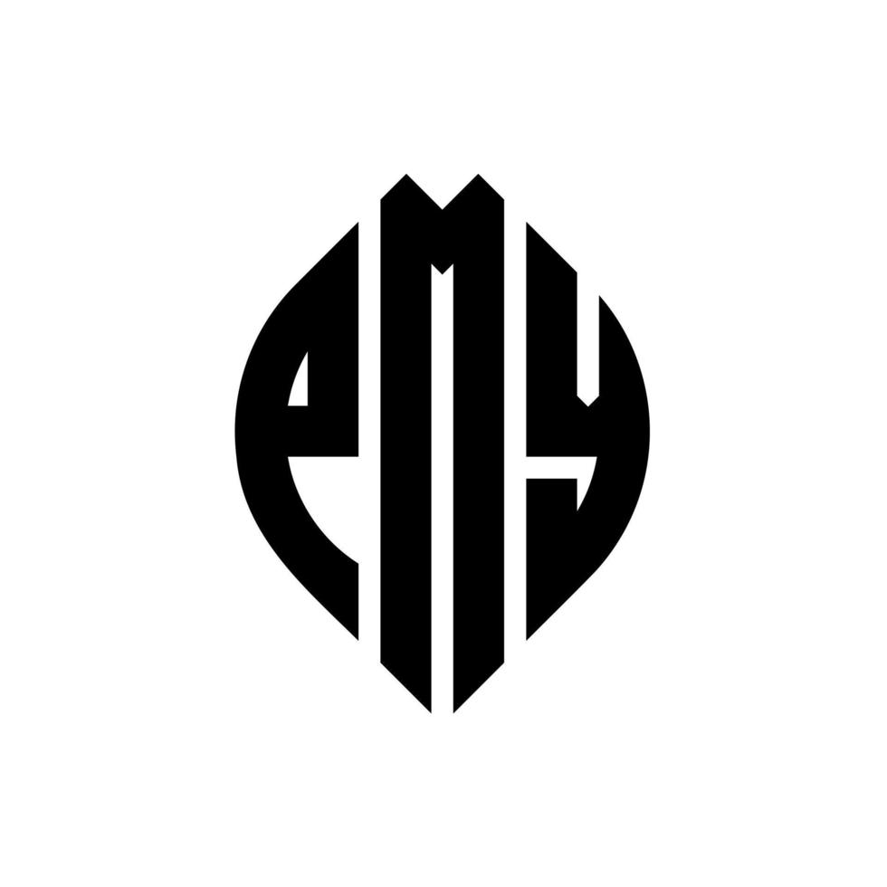 pmy cirkel letter logo-ontwerp met cirkel en ellipsvorm. pmy ellipsletters met typografische stijl. de drie initialen vormen een cirkellogo. pmy cirkel embleem abstracte monogram brief mark vector. vector