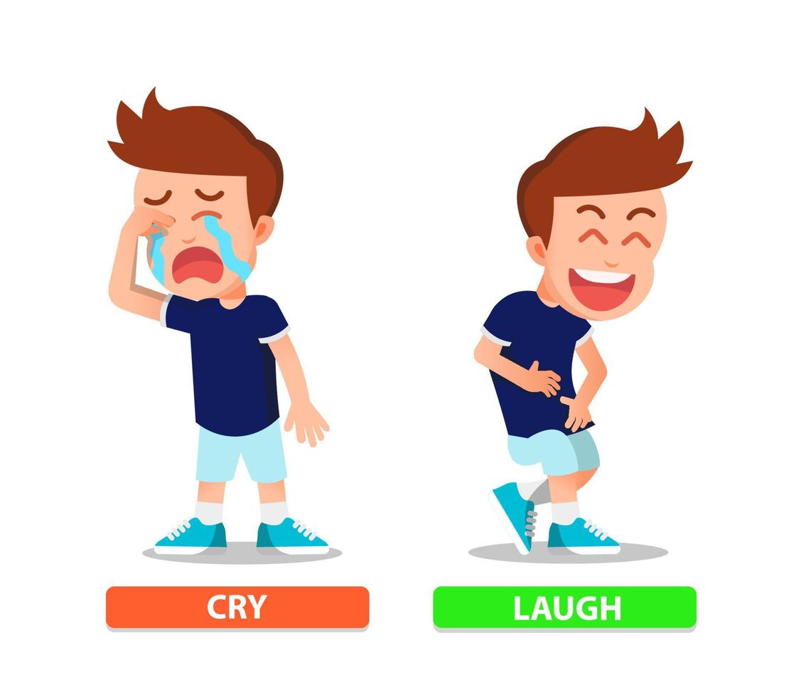 een jongen met een huilende en lachende uitdrukking vector