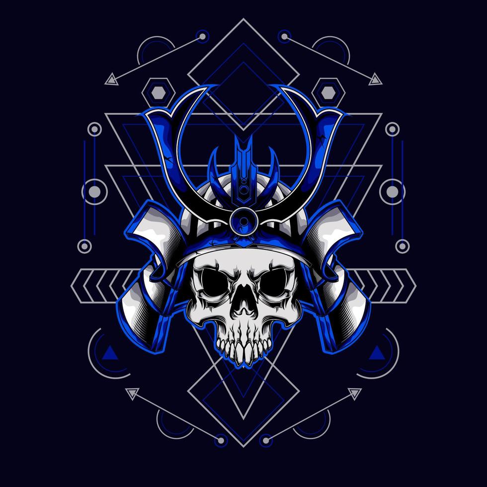 samurai schedelhelm met heilige geometrie voor t-shirtontwerp vector