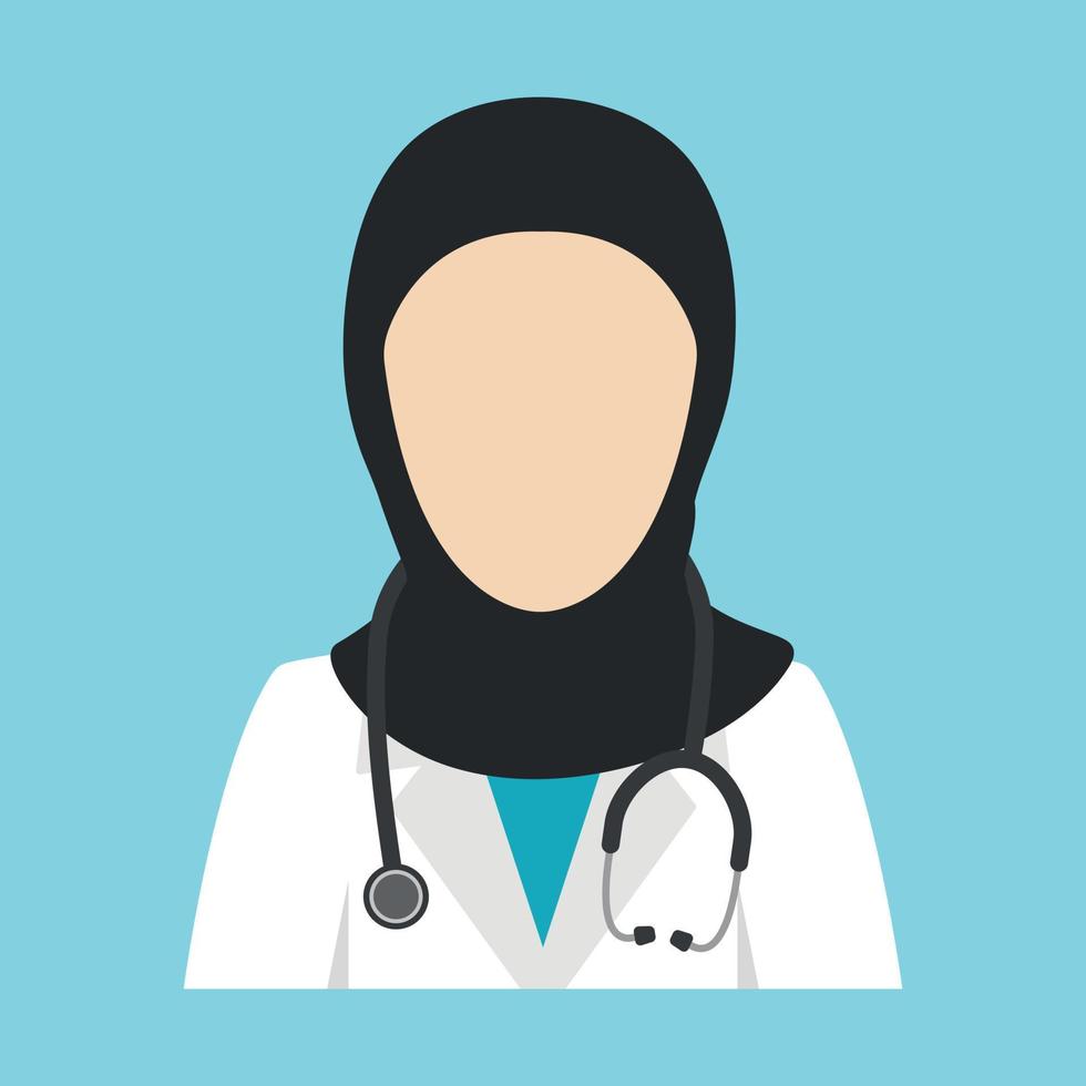 moslim vrouwelijke arts avatar dragen hijab en stethoscoop clipart pictogram vector in plat design