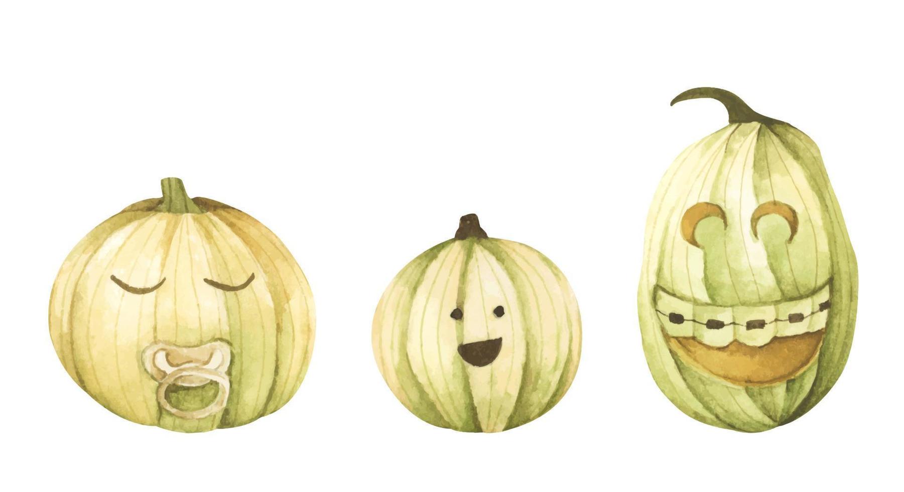 set van pompoenen voor halloween. aquarel illustratie. vector