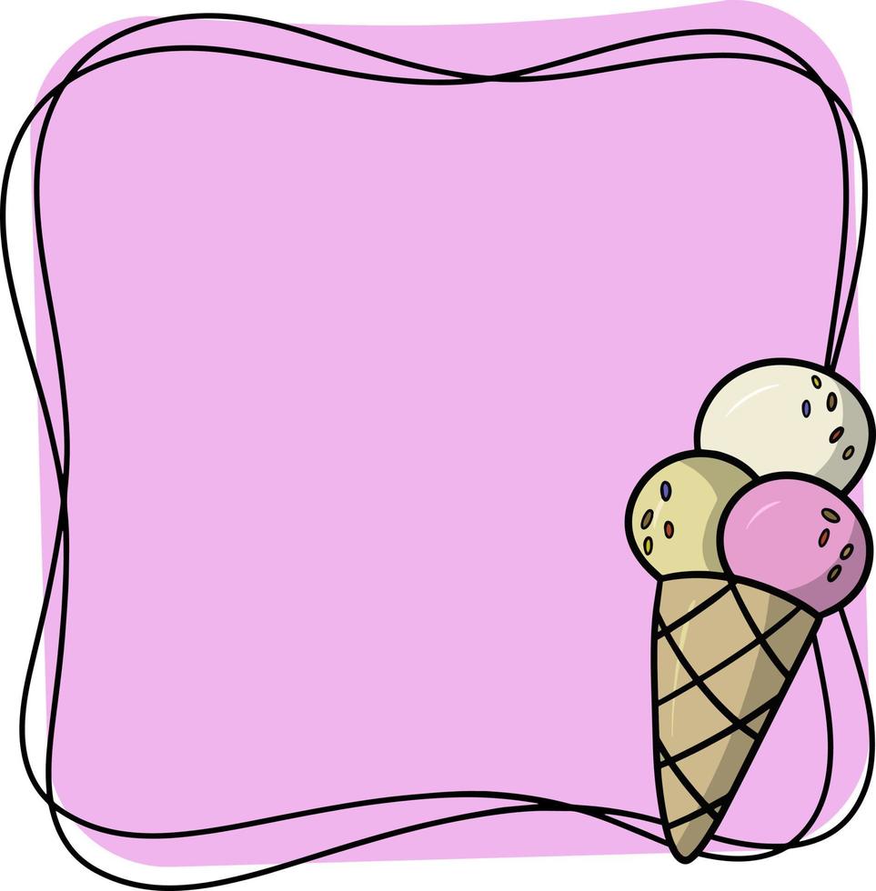 rond koud dessert, ijsballen in een wafelkegel, bannerkopieruimte, vectorillustratie in cartoonstijl vector