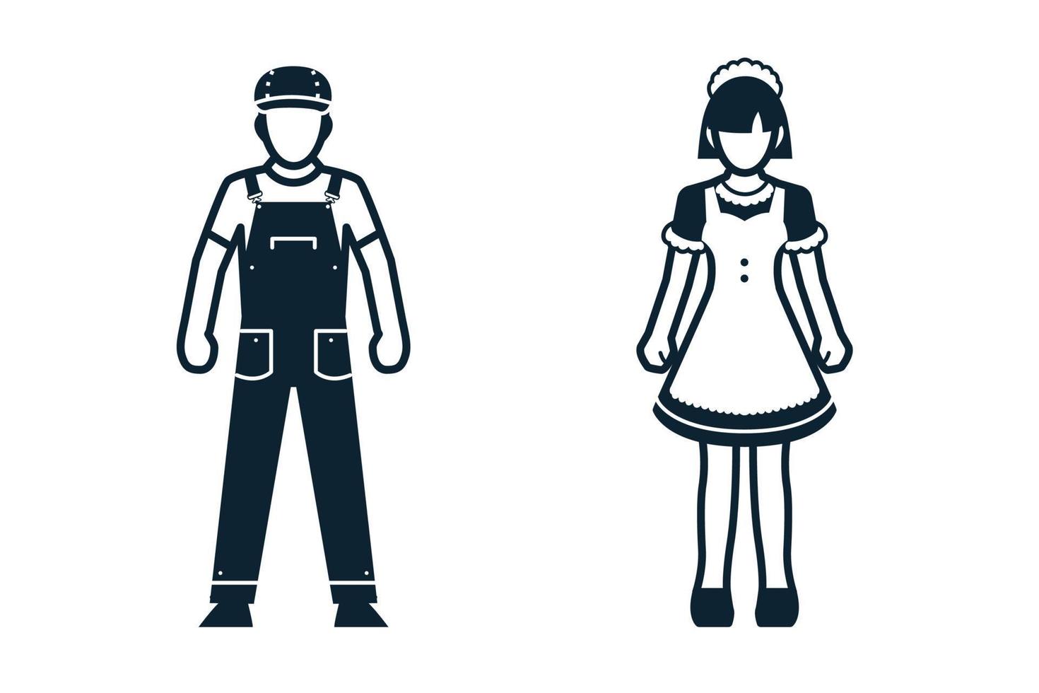 technicus, arbeider, meid, uniform en mensen pictogrammen vector
