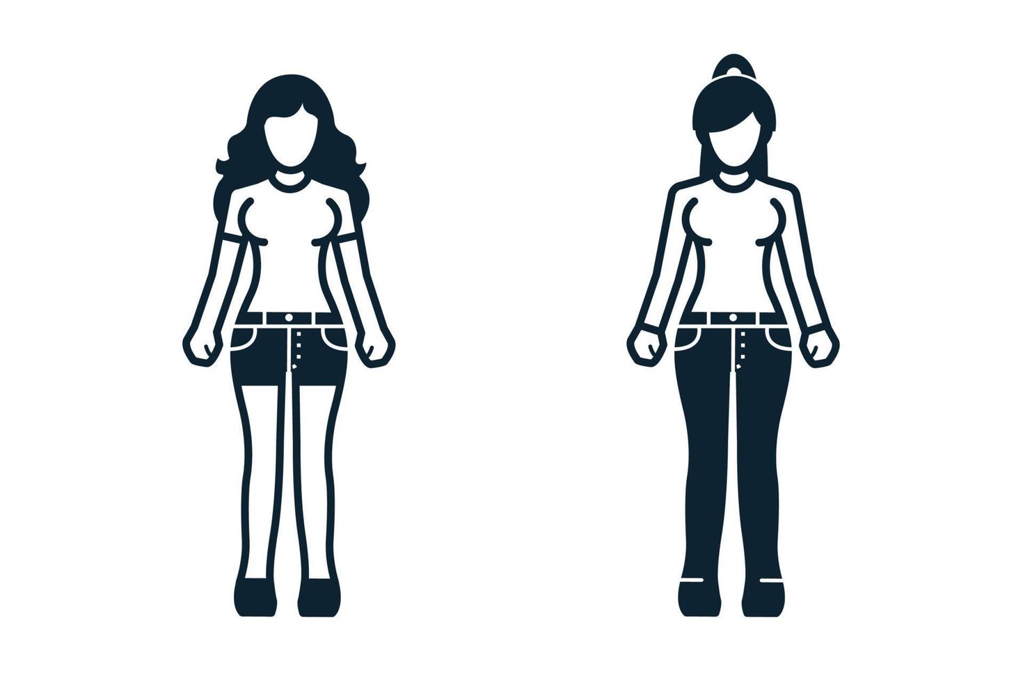 mensen, vrouwen, mode, kleding pictogrammen met witte achtergrond vector