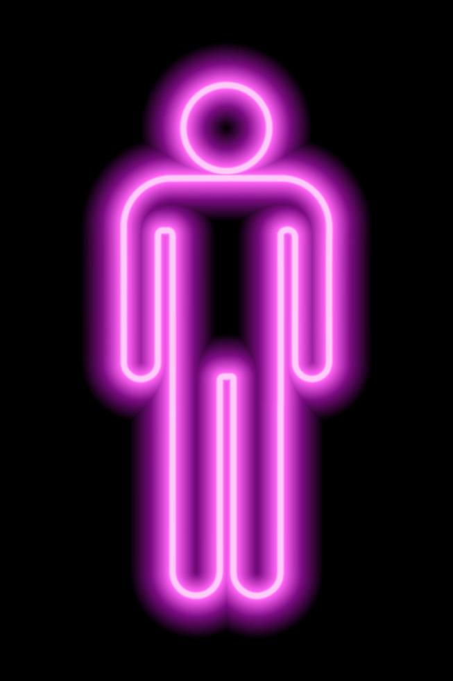een eenvoudig gestileerd symbool van een man. mannelijk teken. roze neonoverzicht op een zwarte achtergrond. teken herentoilet. vector